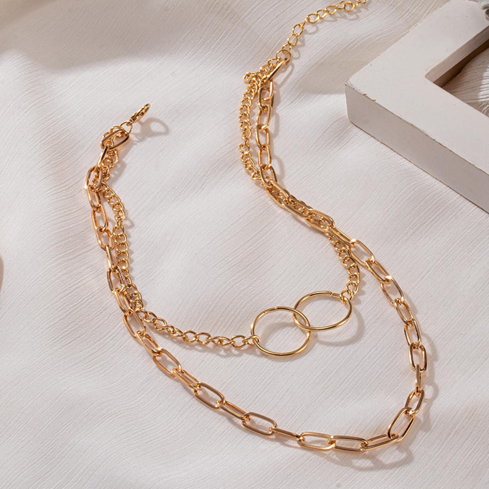 Ketting 18k vergulde korte ketting Snake chain choker platte visgraat link ketting siertje sieraden cadeau voor vrouwen meisjes 13.3-Gold Ketting cadeau