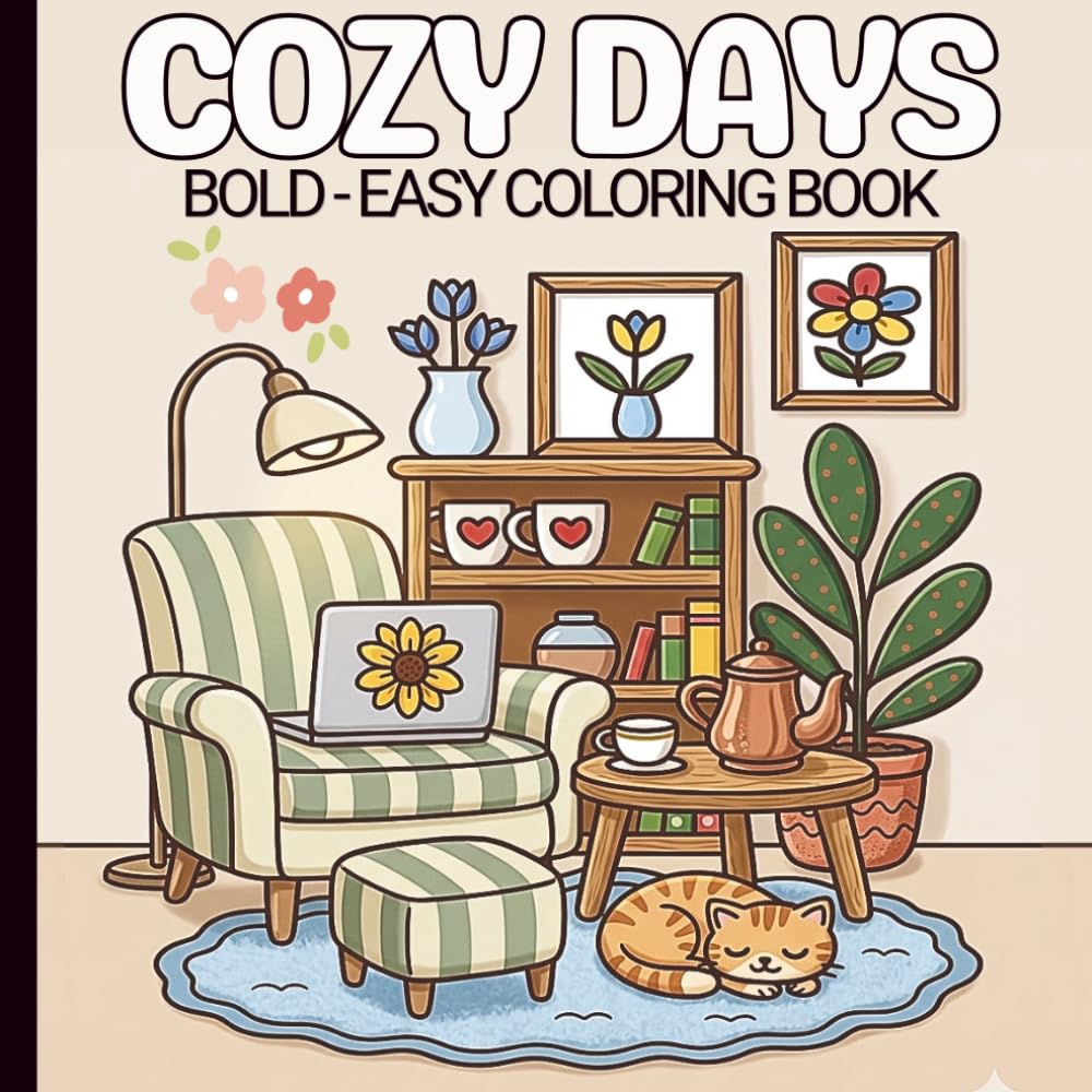 Cozy Days Coloring Book: Bold and Easy Illustrations to Find Comfort and Calm in Everyday Moments, for Kids, Teens, and Adults.
