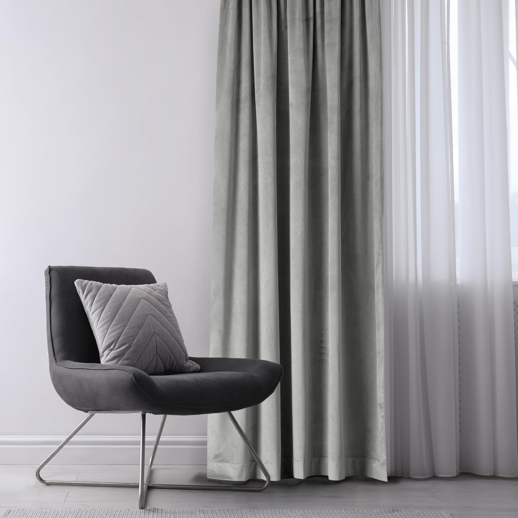 AmeliaHome Tenda effetto velluto, 140 x 270 cm, in acciaio, 1 pezzo, nastro arricciato, in velluto, decorazione per finestra, leggera e luccicante