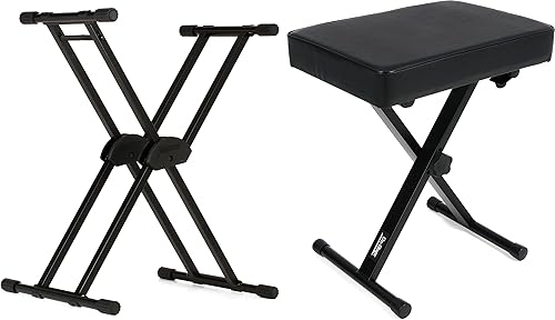 Roland KS-20X - Soporte resistente estilo X de doble soporte + banco estilo X de tres posiciones KT7800 en el escenario