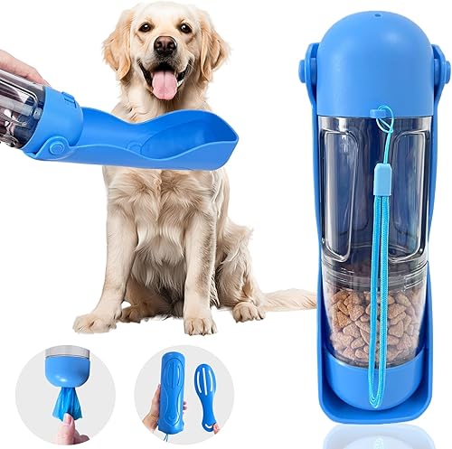 Botella de agua de viaje para perros, dispensador portátil de tazón de agua para perros, contenedor de alimentos, dispensador de bolsas de