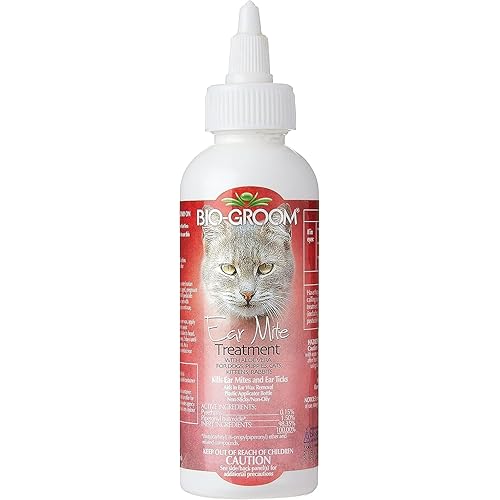 Bio-Groom Ear Mite Treatment - Dog Ear Infection Treatment, Cruelty-Free, Made in USA, Dog Ear Drops, Gentle Wax Remover, Ear Cleaner for Dogs and Cats - 4 fl oz 1-Pack