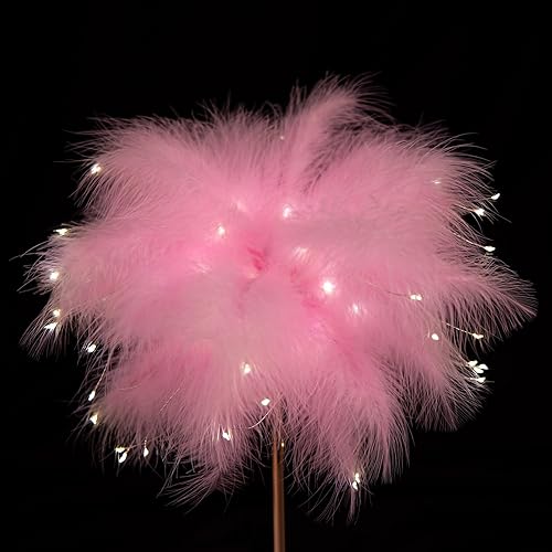 Miniatura 7 de Lámpara de plumas rosadas  Luces LED de noche de plumas de ambiente para madre, novia, hogar, habitación de niña, decoración de boda