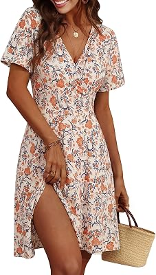 Cicy Bell Damen Sommerkleid Kurzarm Blumenmuster Kleider