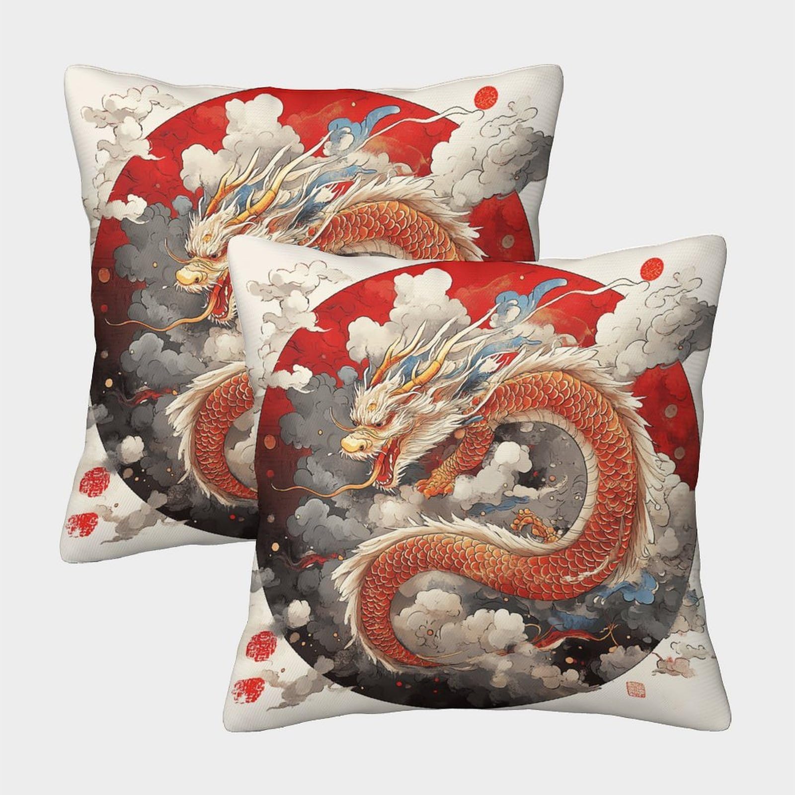 QFVANSIYO 3D Printed Oriental Dragon Pattern Pillowcase Microfiber Soft Bedroom Decor Asian Dragon Pillow Cover for Adults Teens 50x50cm
