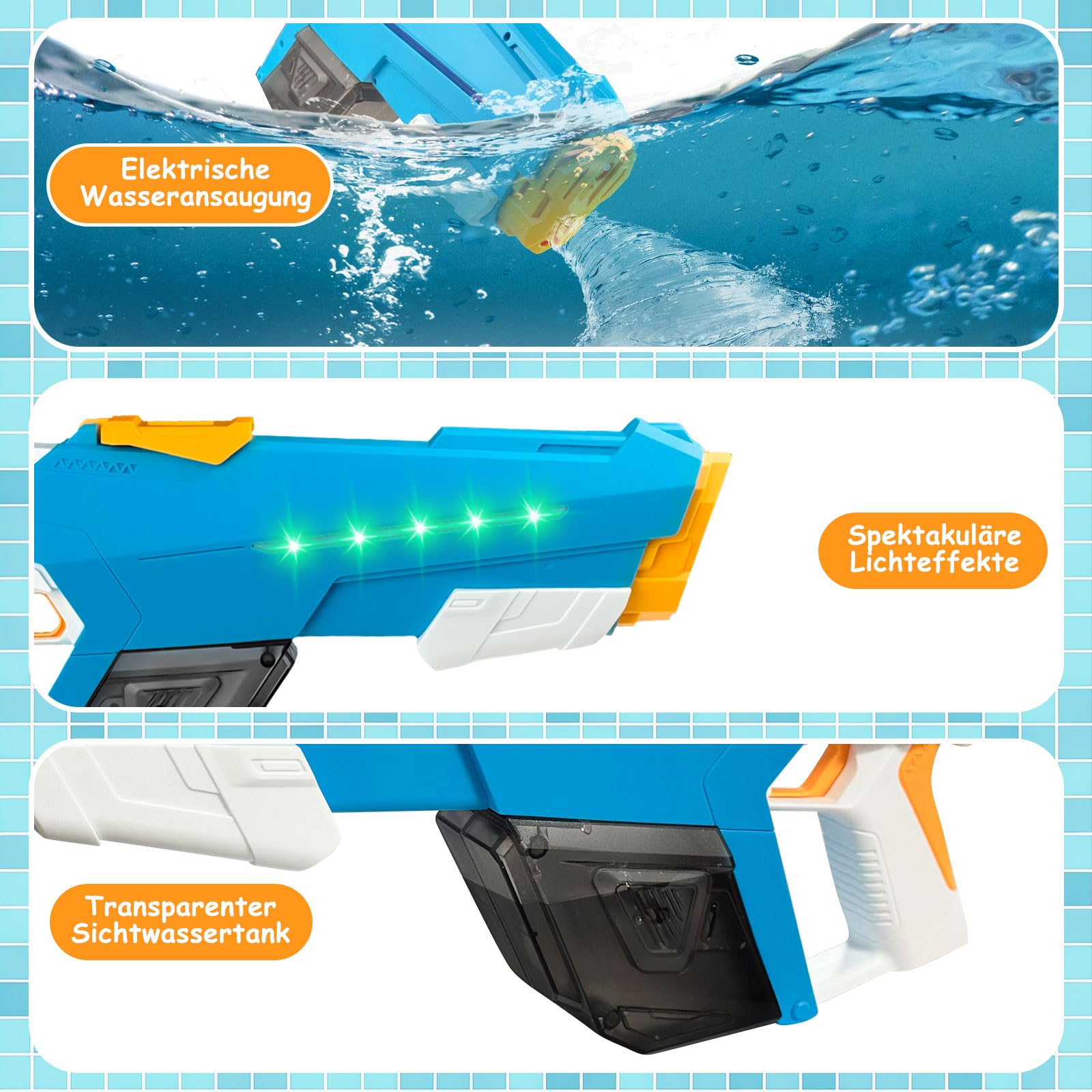 Elektrische Wasserpistole 930ml mit Zwei Batterien 8-10m Reichweite für Kinder Erwachsene