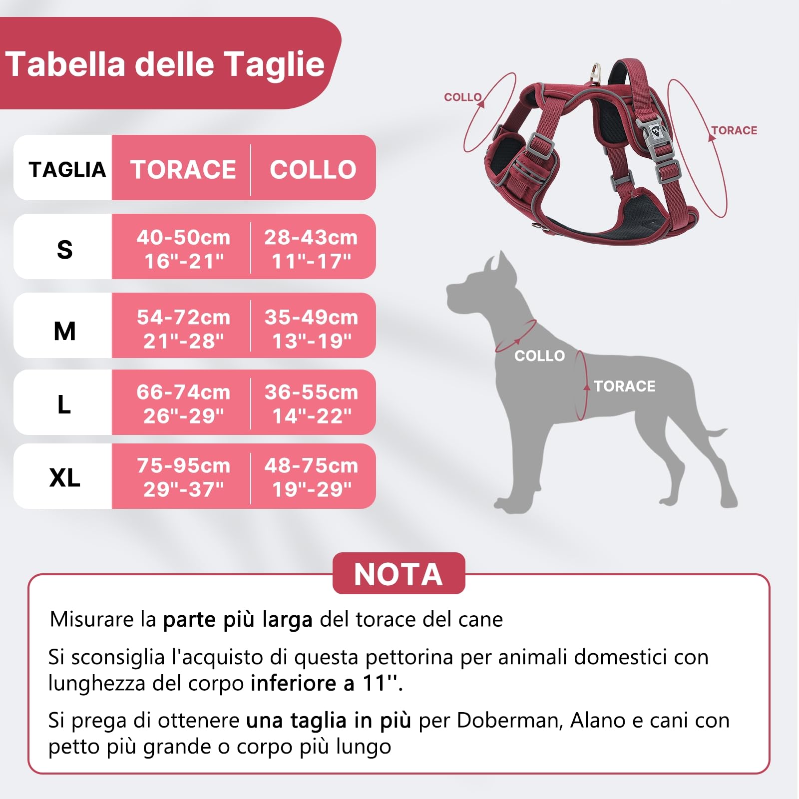 COMSLE Pettorina Cane Taglia Grande Media Piccola, Pettorina Cane ad h Riflettente, Pettorina Anti Tiro per Cani Regolabile con Doppio Anello, Imbracatura Cani Traspirante, Rosso, XL