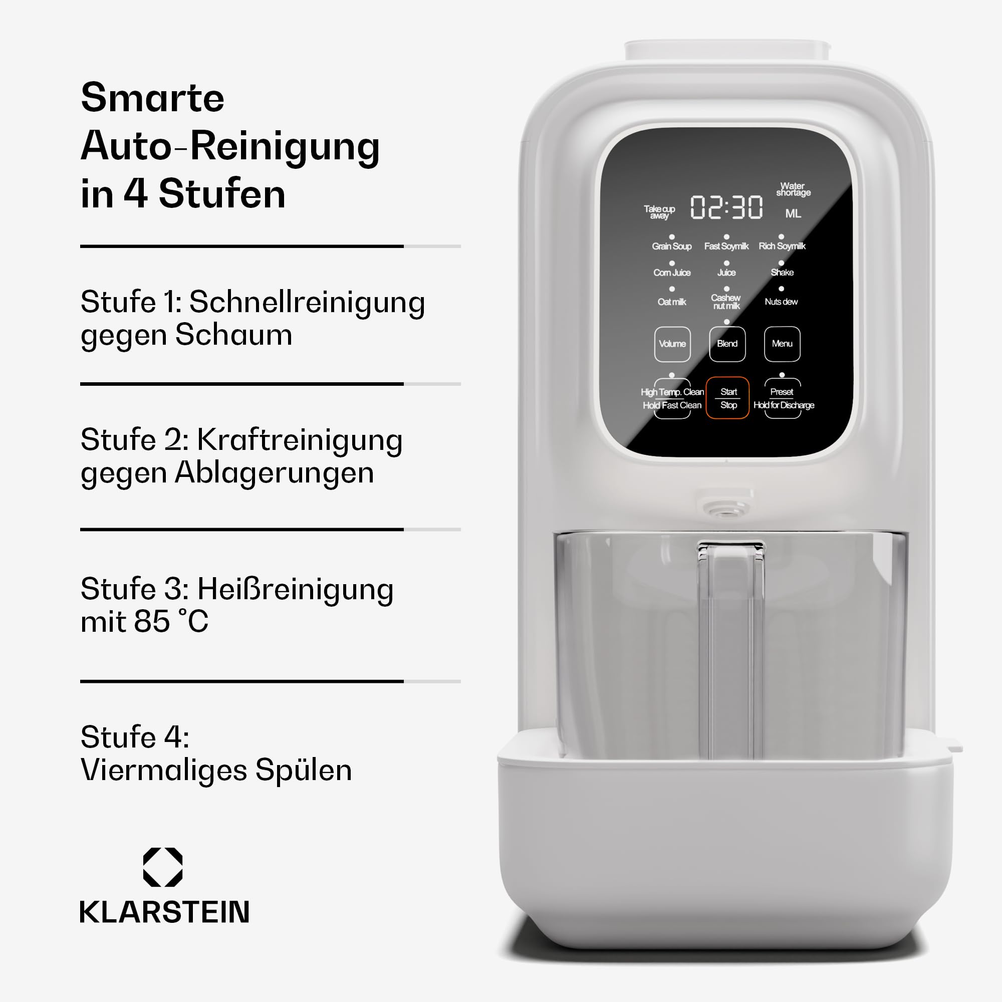 Klarstein Pflanzenmilchbereiter, Digitale Sojamilch Maschine, Nussmilchbereiter, Selbstreinigend