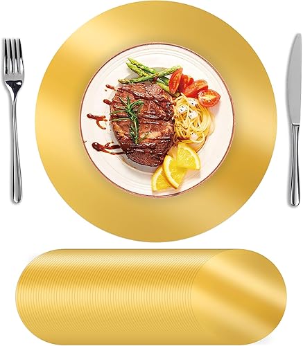 Miniatura 12 de SHACOS 100 Piezas Manteles Individuales Redondos Dorados, Manteles Individuales de Papel Desechables para Mesa de Comedor, Platos Base Mantel de