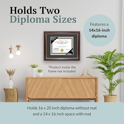 Vista 183 de Creative Picture Frames Marco de diploma de borde dorado caoba de 12 x 16 pulgadas con vidrio negro y colgadores de pared instalados, marco