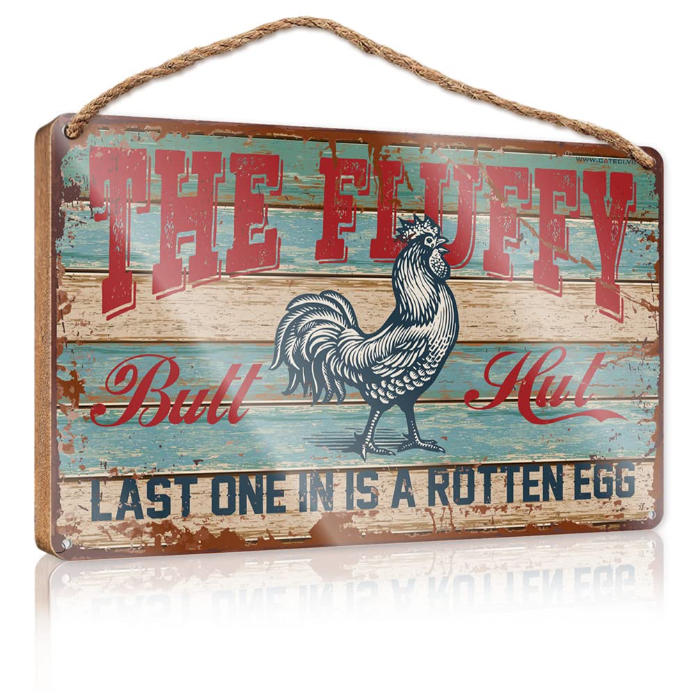 IBWNBBUSN Sign For Front Door Chicken Coop Sign The Fluffy Butt Hut Last One In Is A Rotten Egg Wooden Sign For Front Door