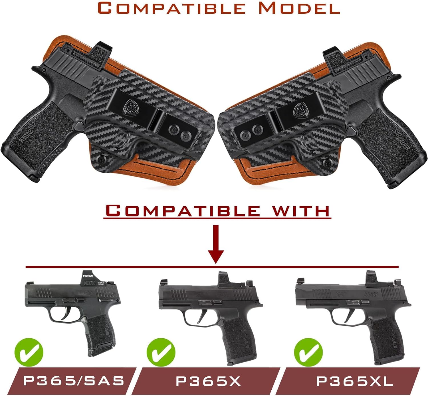 Comfort Holsters P365 IWB Appendix Carry Holster - Kydex Leather Hybrid, Red Dot Optic Cut