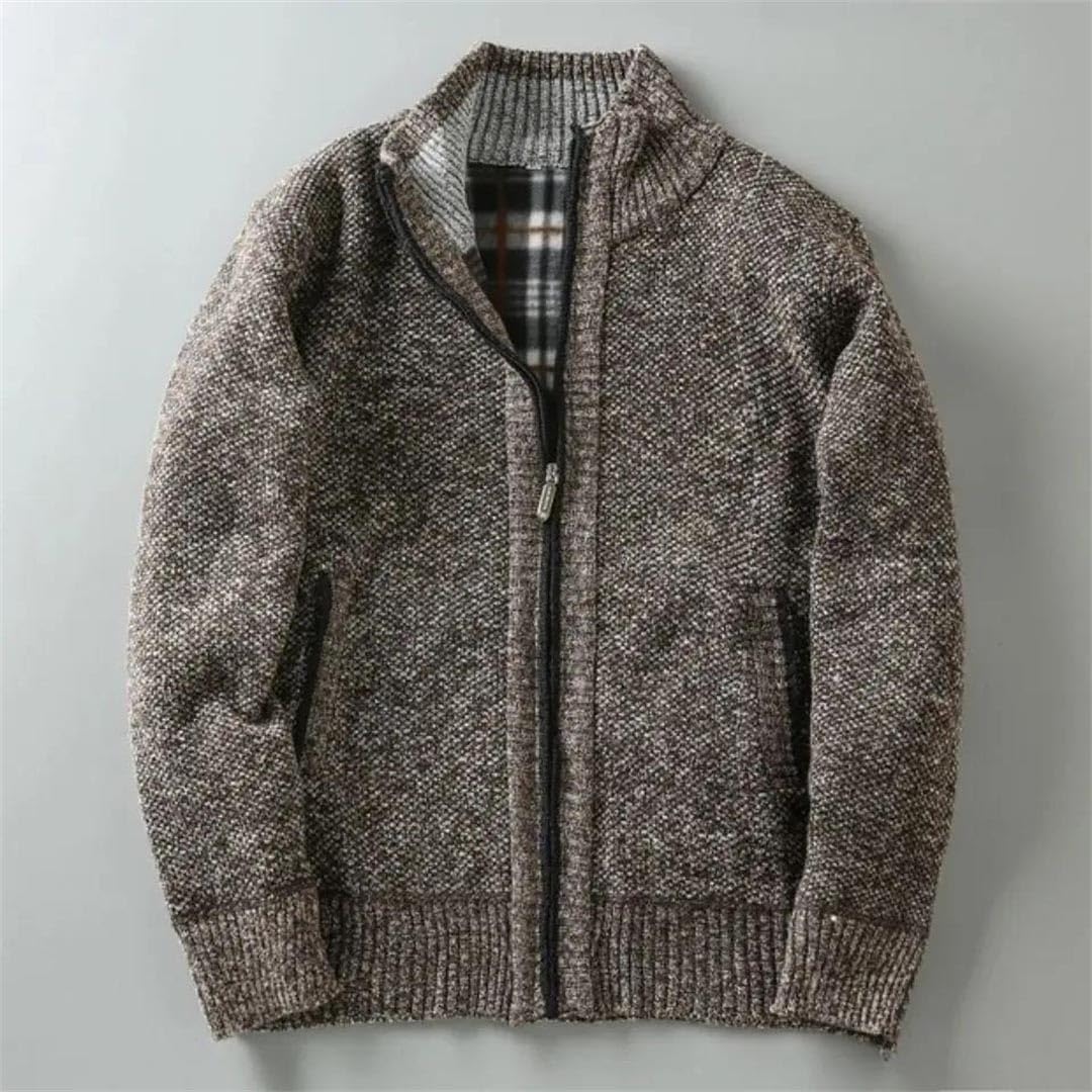 Men's Winter Stand-Up Collar Cardigan Fleece Thickened Warm Casual Knitted Sweater Jacket
