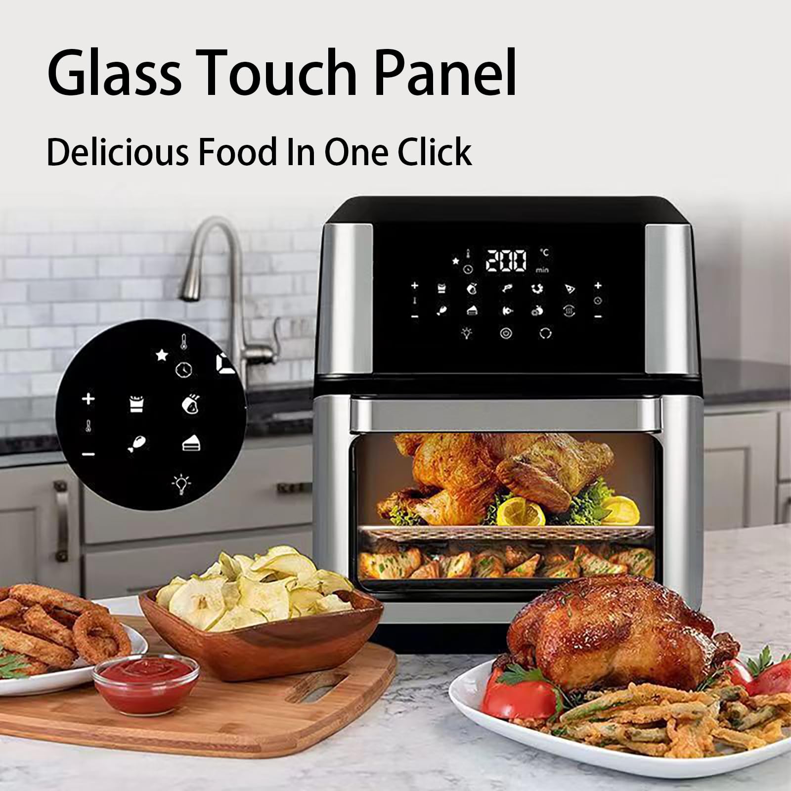 Horno de Freidora de Aire de 12L con Pantalla Táctil, Ventana Visual