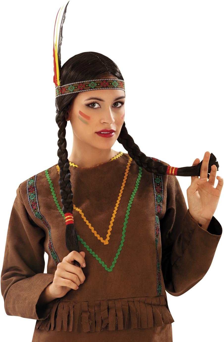 Viving Costumes 201387 Indian Wig with Braid, Multi Color, One Size