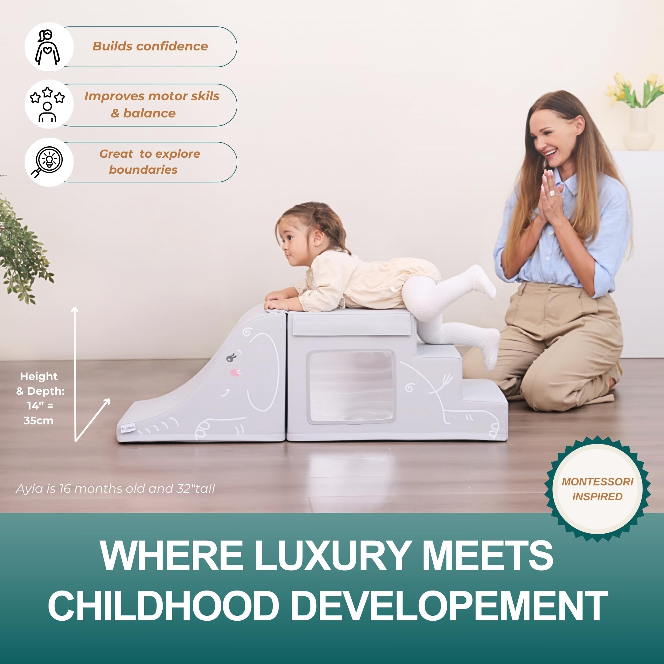 Kletterblöcke aus hochwertigem Schaumstoff – Alternative Pikler Montessor Dreieck – Spielzeug für Babys 1 Jahr – Fitnessstudio für Babys & Rutschen, Größe XL