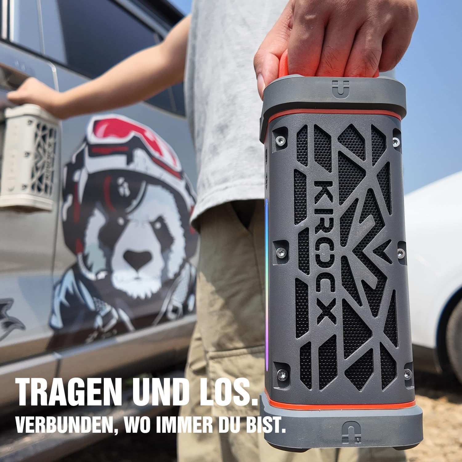 TRAVOR Aluminium Bluetooth Lautsprecher mit Magnet für Reise & Camping | TWS & Bass Boost für Camp, Garten BBQ & Outdoor-Momente, IP68 für Regen, Staub & Schmutz, 25 Std. Akku für Reise & Wasser