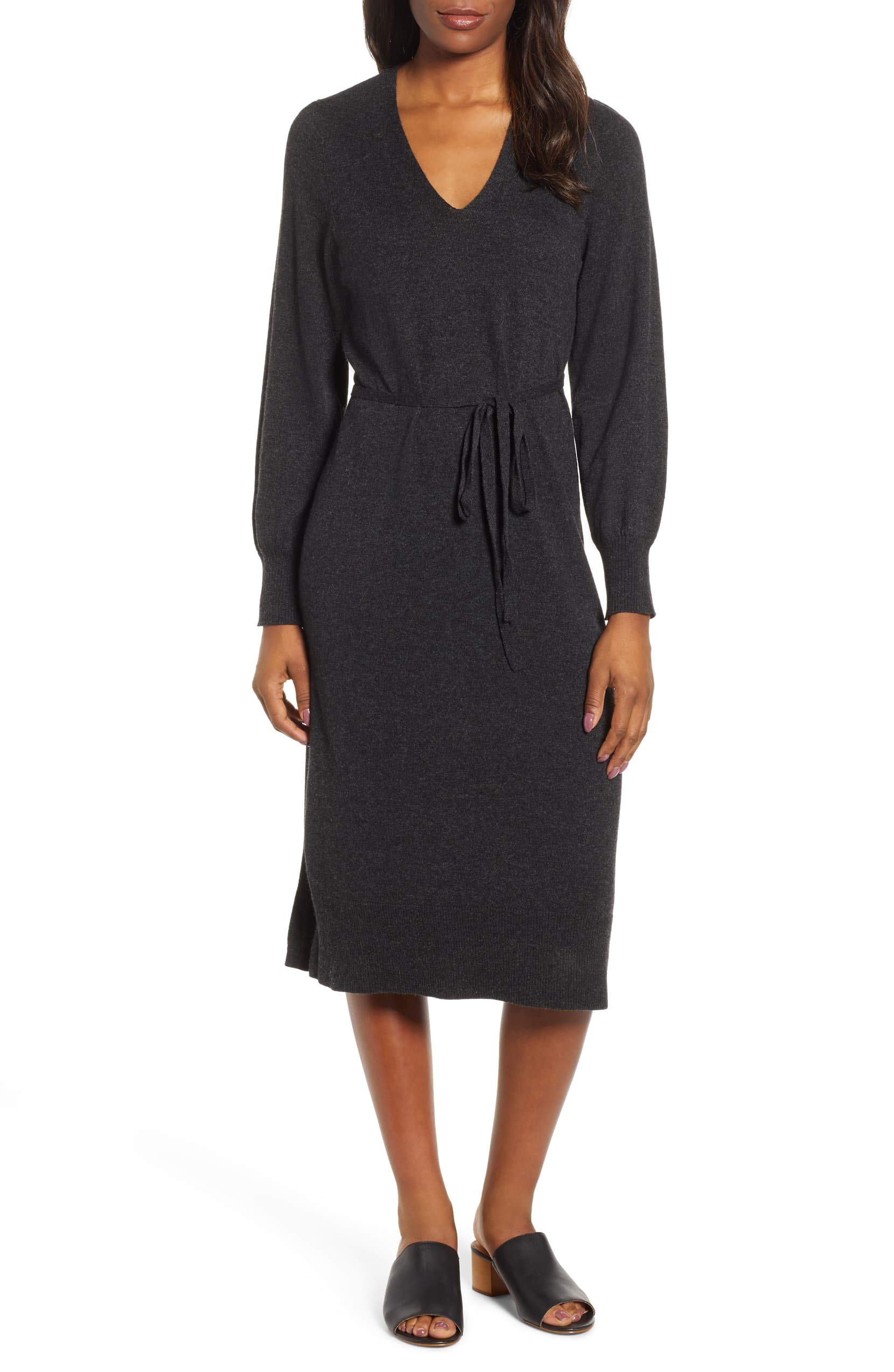 Lucky Brand Womens V-Neck Sweater Dress, Grey, Medium