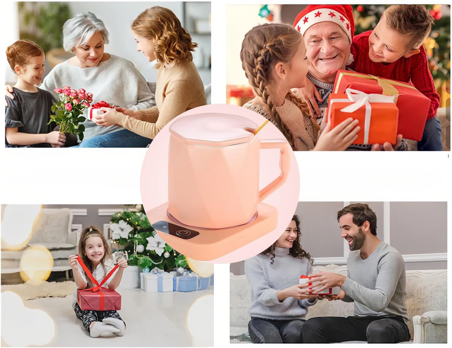 Coffee Mug Warmer with Cup, Coffee Warmer 55℃ Constant Temperature Thermostat Coaster Smart Cup Warmer for Heating Coffee, Beverage, Milk, Tea and Hot Chocolate (Pink)
