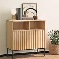 Vista 1 de Oxford Fluted Storage Cabinet, Sideboard Buffet Credenza with Doors, Accent Console for Living Dining Room, Entryway, Natural Oak