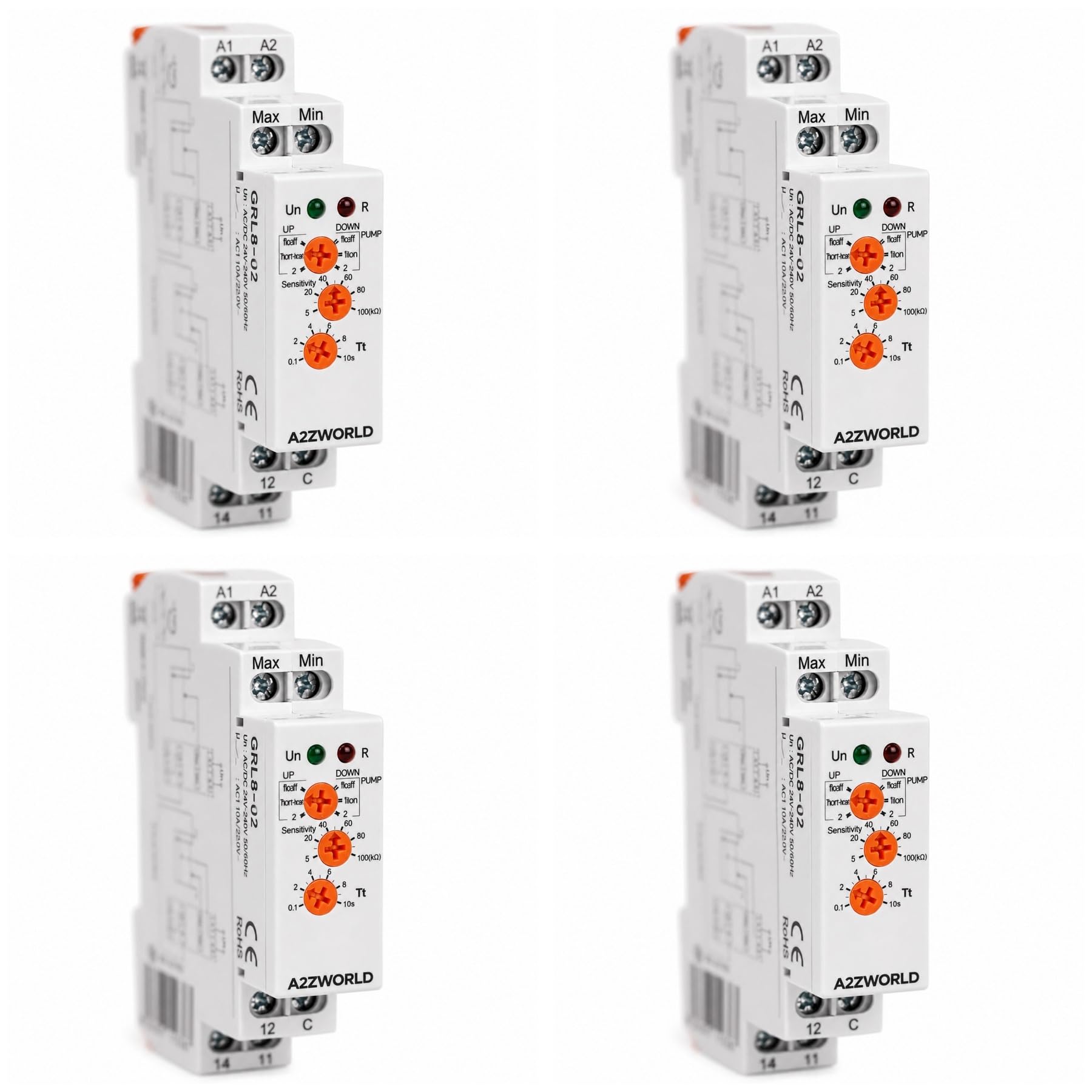 4 relé intermedio modular AC230V AC/DC24V, 2 contactos SPDT 8A, Relé de interfaz, relé auxiliar para control y automatización, indicador LED, 1 módulo de barra DIN