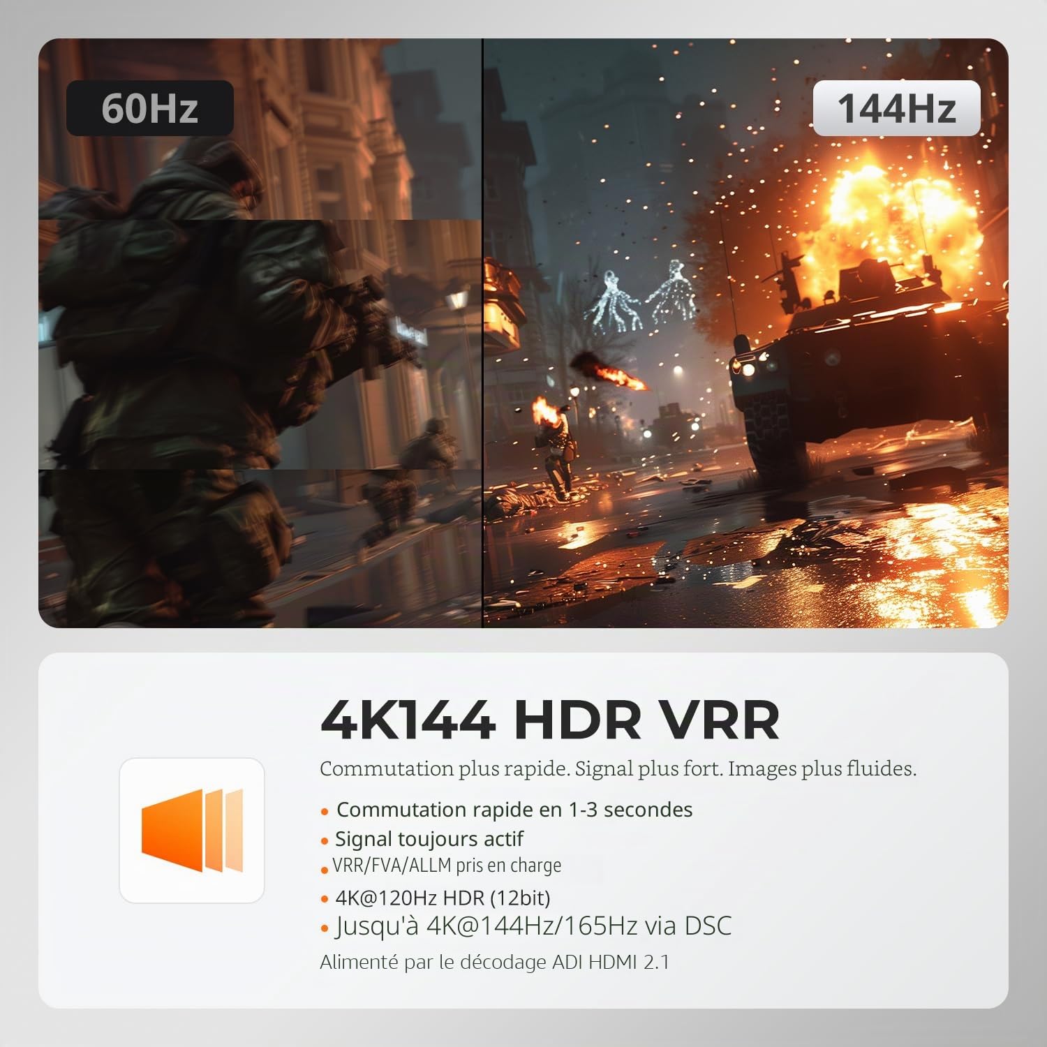 TESmart 8K@60Hz HDMI Commutateur KVM 1 moniteur 4 ordinateurs, 4K@144Hz KVM Switch 4 ports avec émulateur EDID, USB 3.0 et casque, raccourcis clavier personnalisés, réseau Gigabit et 4 câbles PC
