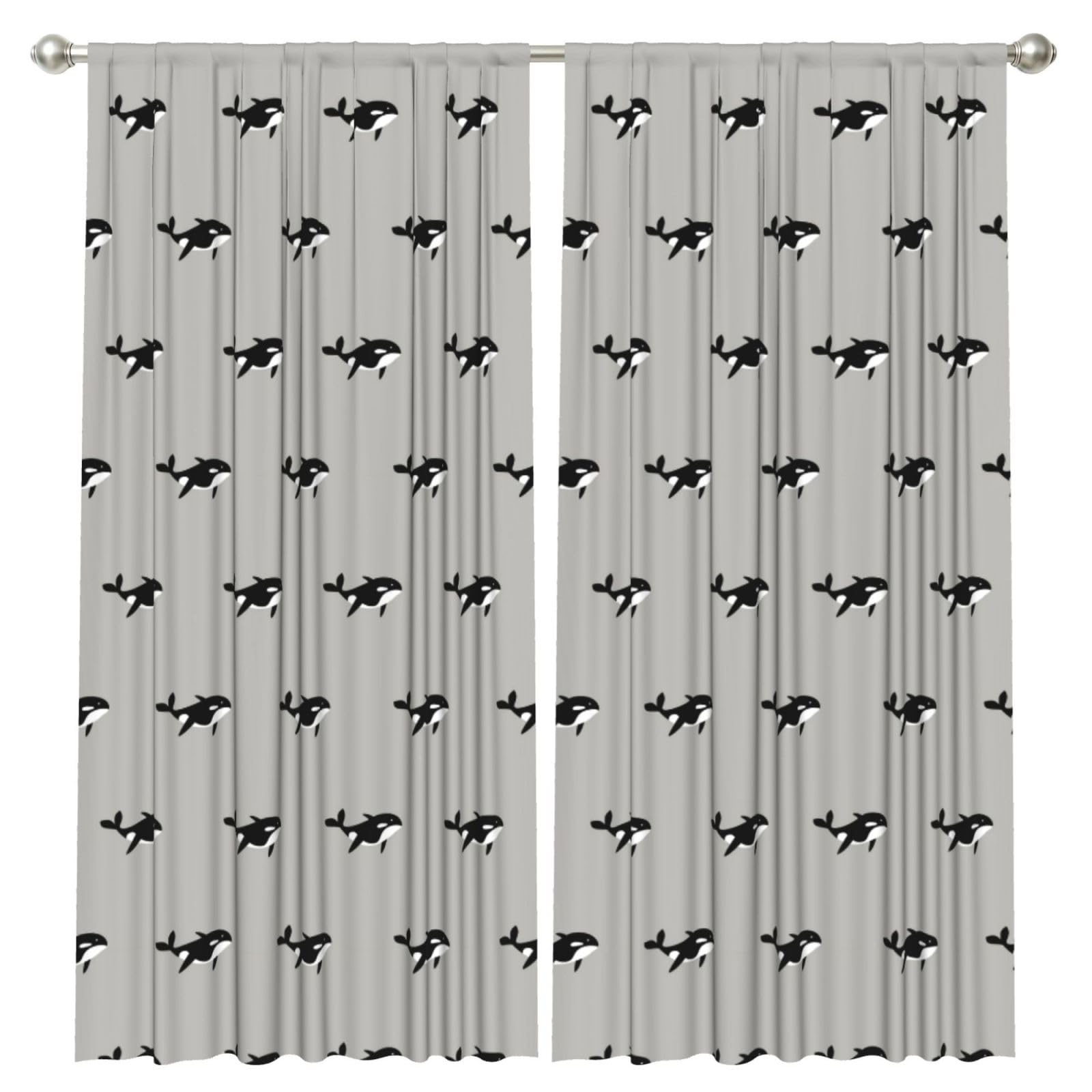 InOmak Orca Whale Seamless Pattern Cartoon Style, 2 Panels Window Curtains 52 x 84 Inch Blackout Curtains for Living Room Bedroom