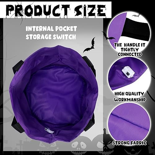 Miniatura 4 de Yaomiao 4 bolsas de dulces de Halloween ligeras para niños, bolsas de golosinas multiusos LED reutilizables, cubo de tratamiento para niños,