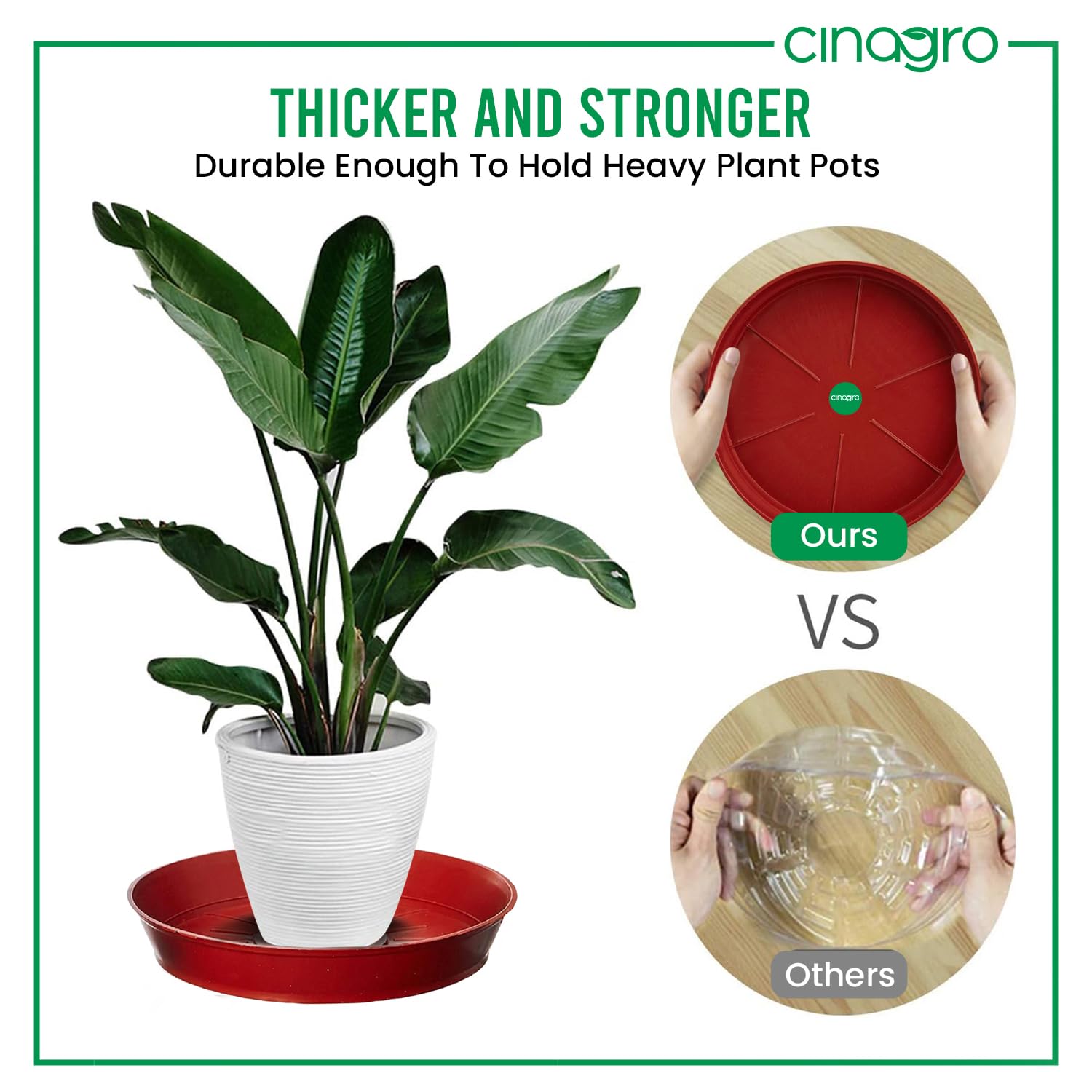Cinagro Plant Saucer (4 Inch - Pack of 6) Heavy Duty Plastic Plant Water Tray, Planter Drip Trays for Pot, Flower Saucers for Indoors - Image 3 thumbnail