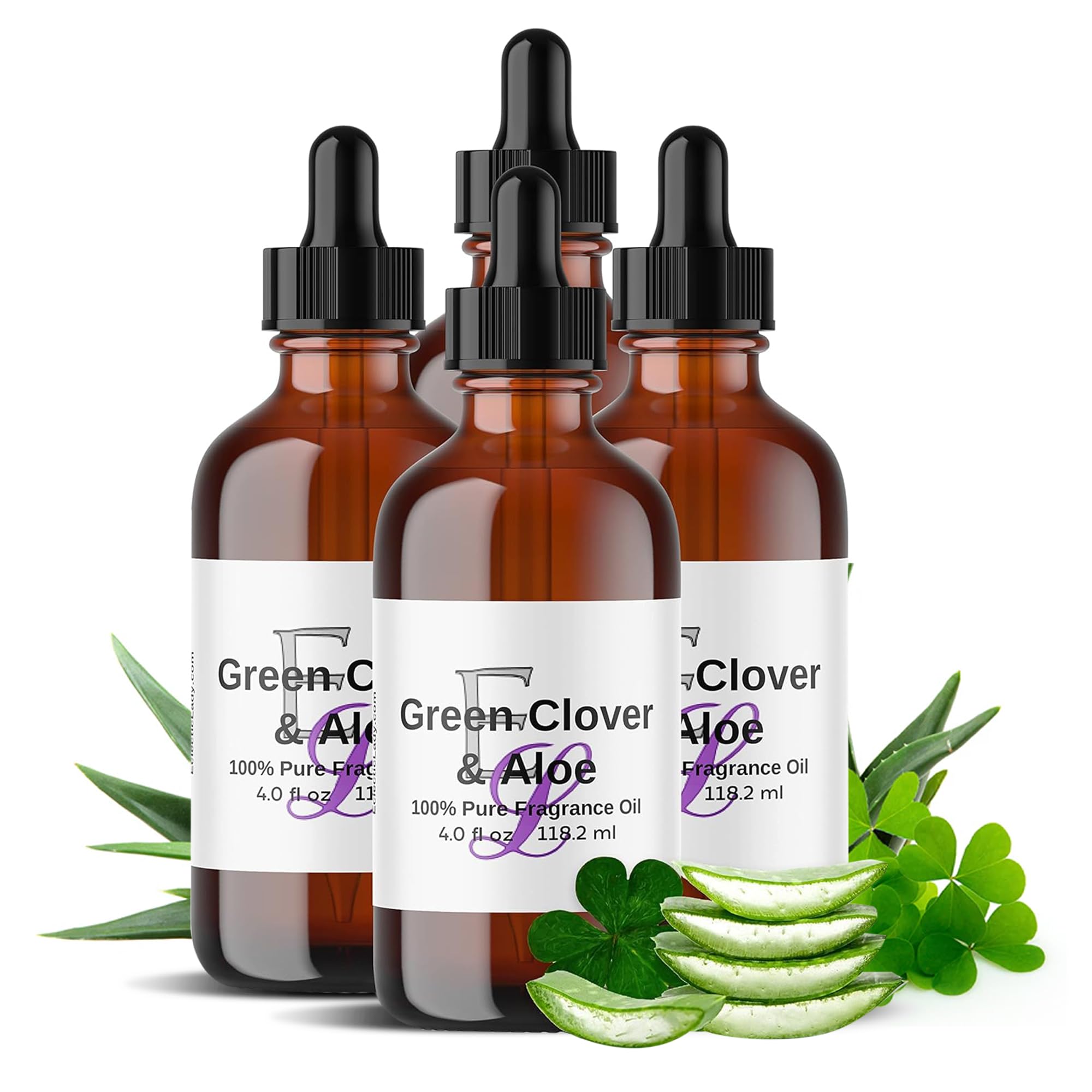 Green Clover & Aloe Fragrance Oil, 4 oz 4 Pack Premium, Long Lasting Diffuser Oils, Nostalgic, Clean & Fresh Essential Oils Similar to Disney World, Relaxing Crisp Green Leaf, Beach Waves Aromatherapy