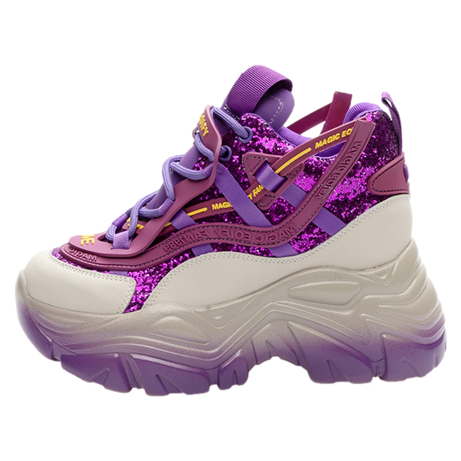 ANUFER Mujer Plataforma Alta Zapatillas Chunky Brillante Lentejuelas Moda Tacón de Cuña Zapatillas Deportivas