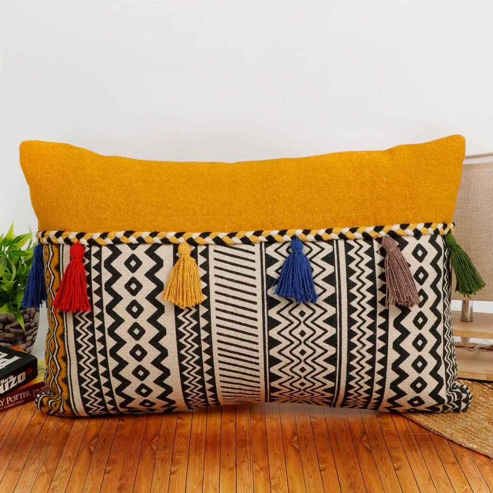 pepme Printed Cushion Cover Colorful Tassles, Mustard, 24x16-image-13