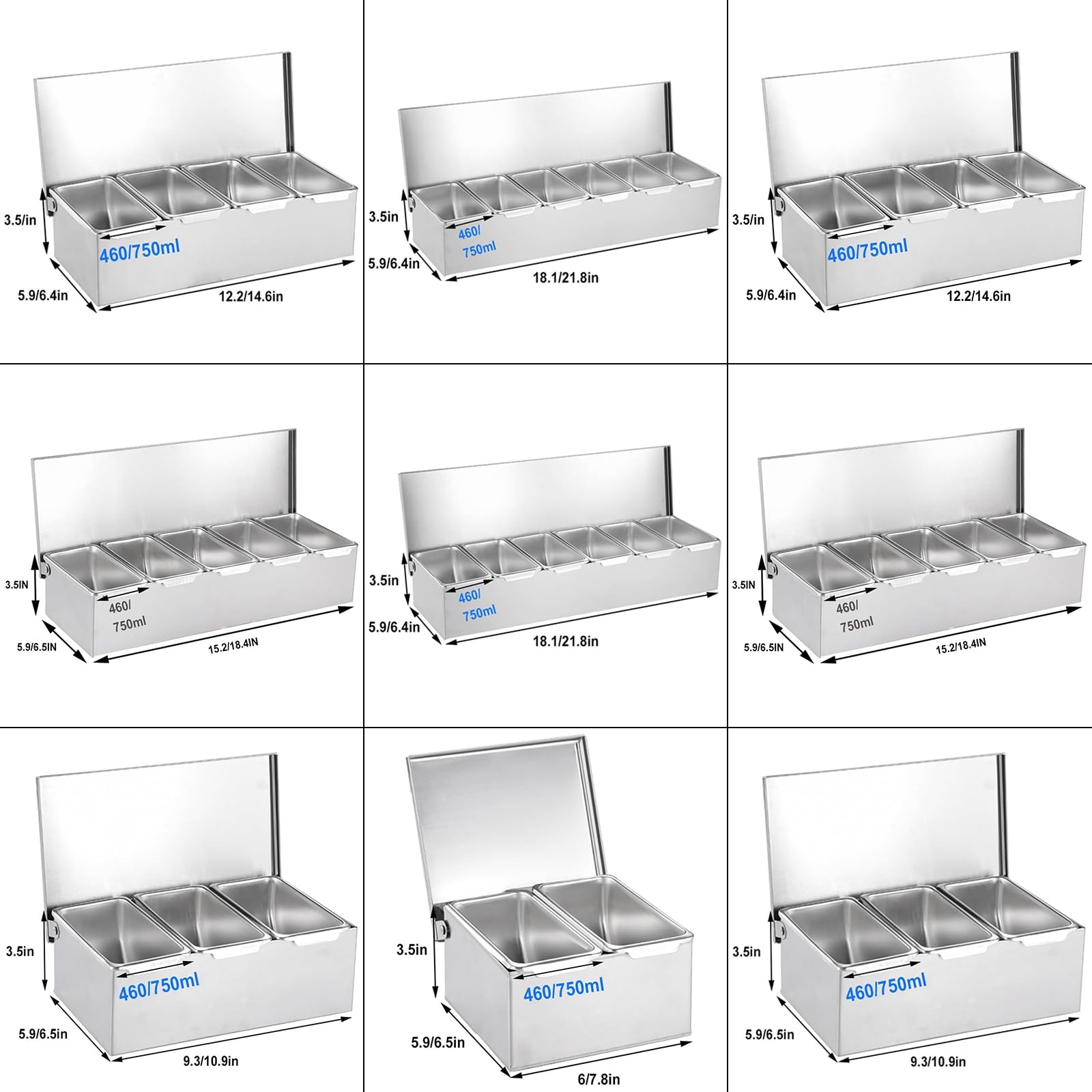 Set di 6 ripiani da cucina con vassoi e cucchiaio, soluzione organizzata per un facile accesso e una sistemazione ordinata, perfetto per uso domestico e ristorante