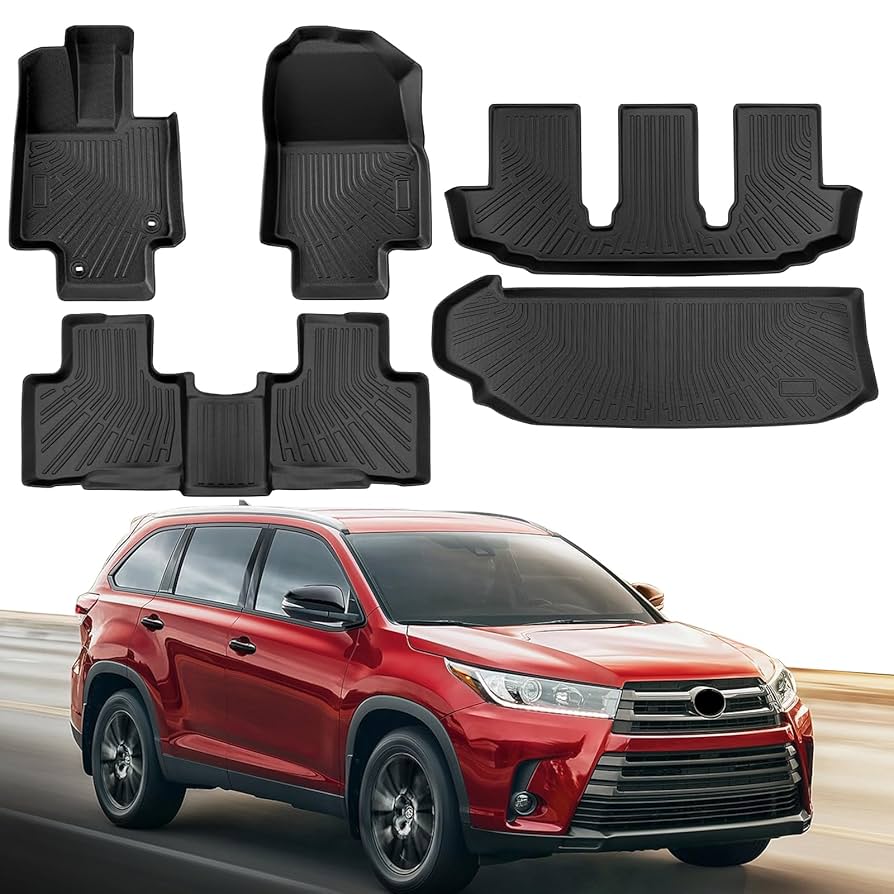 Custom Fit All Weather Floor Mats For Toyota Highlander 2020-2026 | 7 Seater TPE Liners With Center Console Coverage