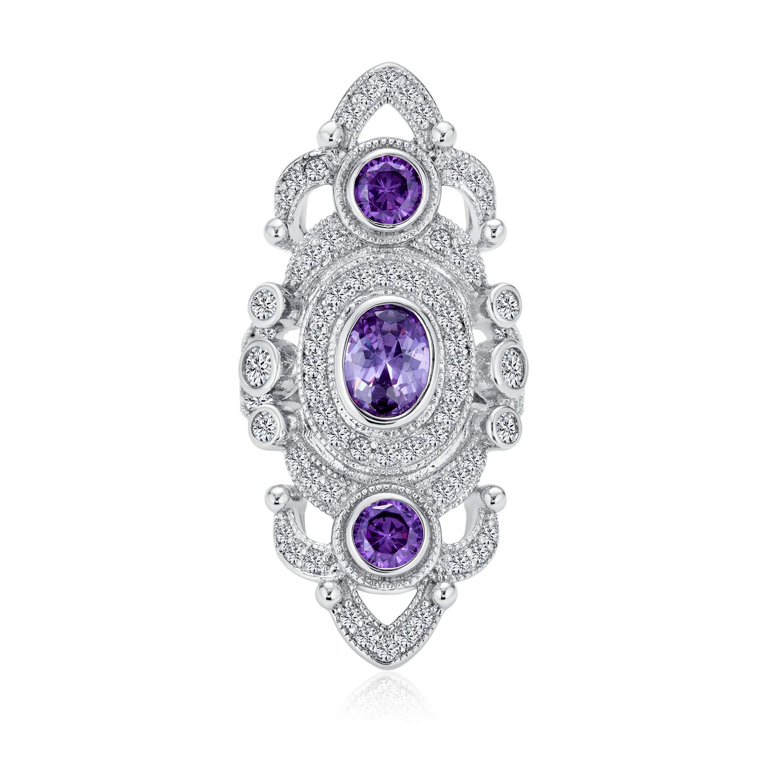 Anello dichiarazione di moda in stile Art Deco Antico Boho Vintage Nero Bianco Blu Verde Filigrana Pavé CZ Cuore Largo Lungo Dito Intero Zirconia Cubica per Donne in Ottone Placcato Rodio Argento