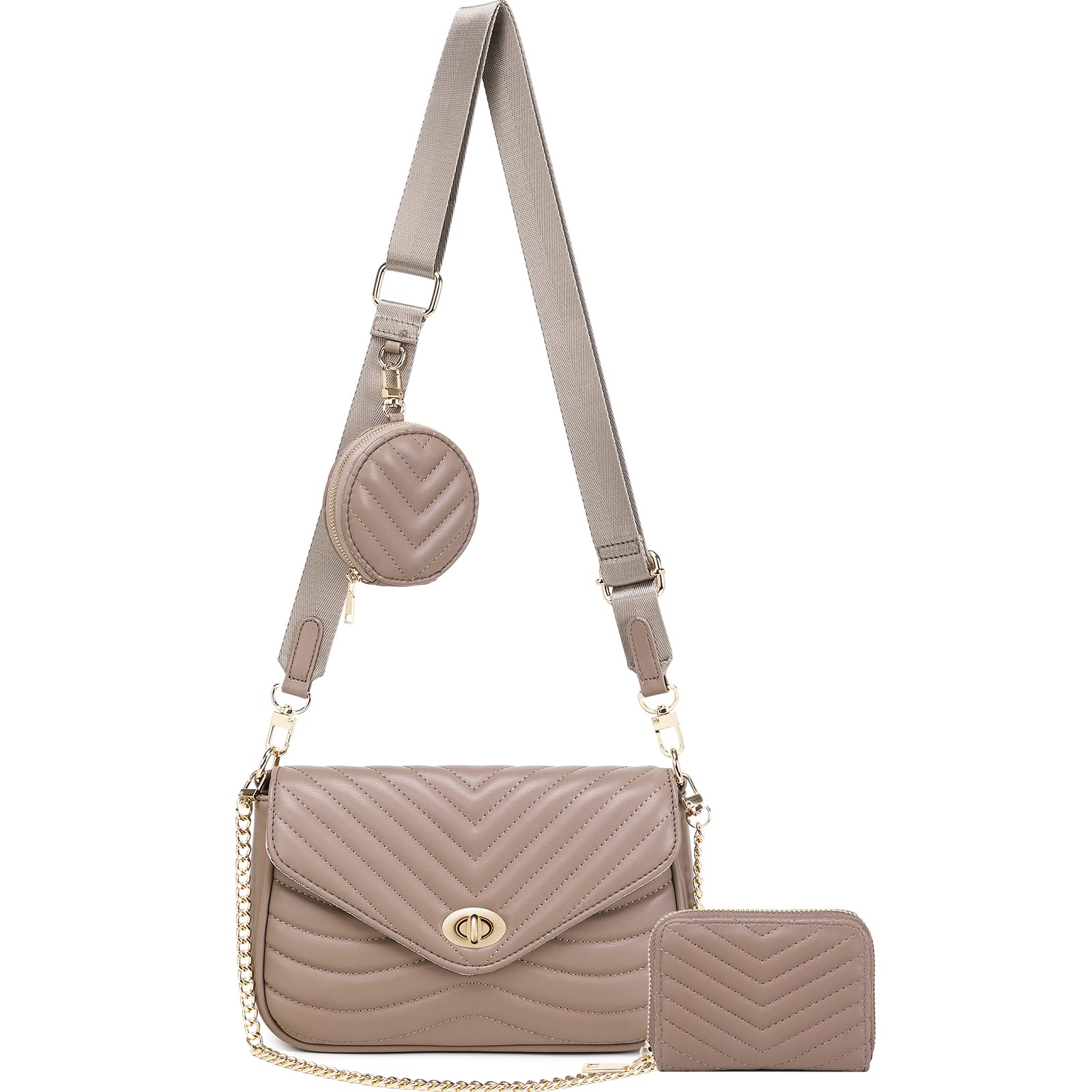 JEEHAN Quilted Crossbody Bags for women Designer Shoulder Handbags Small Purse, A5-taupe