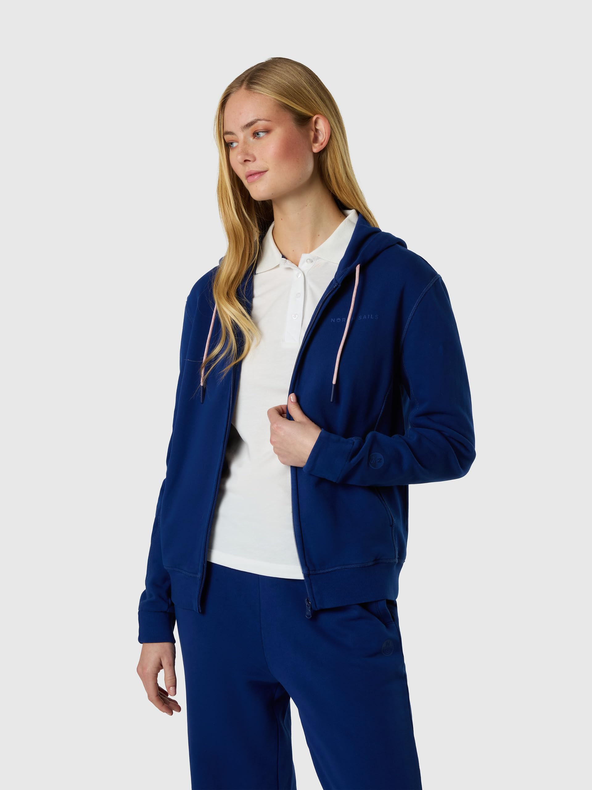 NORTH SAILS Felpa Donna con Cappuccio e Zip in French Terry Tinto in Capo