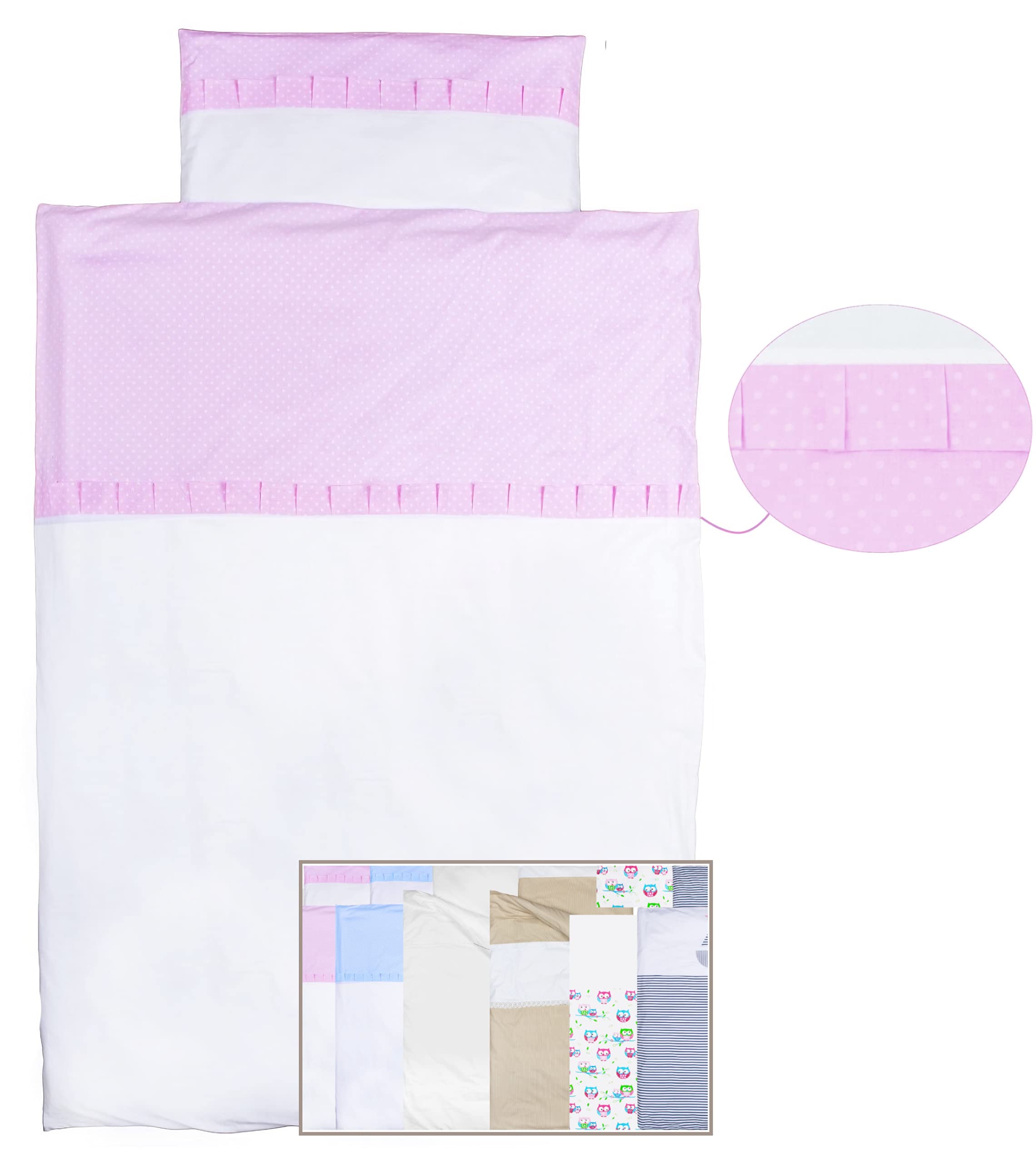Vizaro - Pościel dziecięca 2-częściowa do łóżeczka 70x140cm - 100% Bawełna - Poszwa 100x135cm, 30x60cm - Wyprodukowane w UE, OekoTex - Rosa