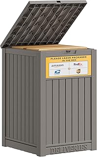 LHBcraft 49 Gallon Package Delivery Boxes for Outside, Outside Storage Box Waterproof with Sign, Lockable Storage Box, Large Double-Walled Resin Weatherproof Deck Box for Porch and Patio, Grey