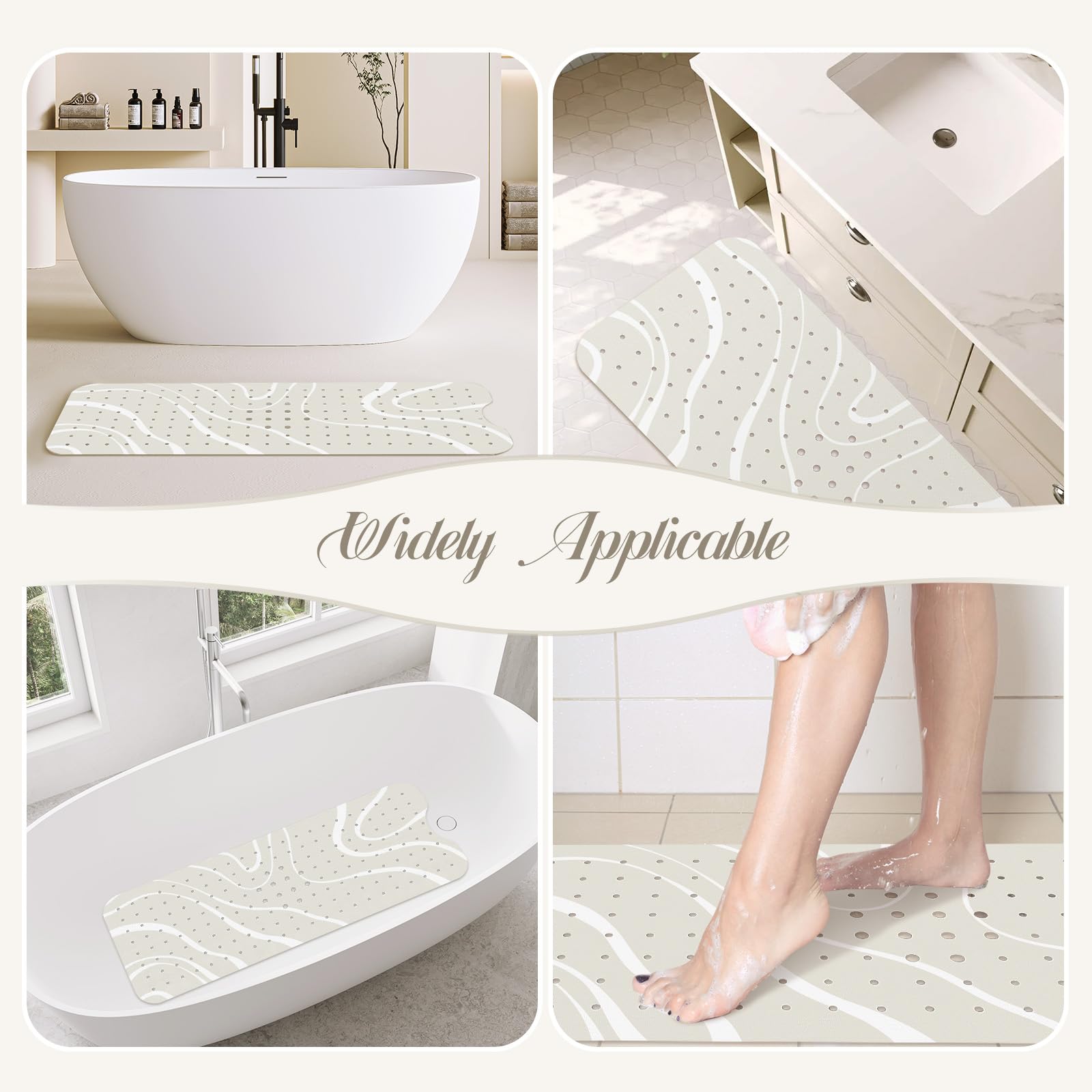SHUCHING Tappetino Vasca Antiscivolo, Tappetino Doccia Antiscivolo Lungo 100x40cm, Tappeto Vasca da Bagno Antimuffa e Lavabile in Lavatrice, Linee fluide