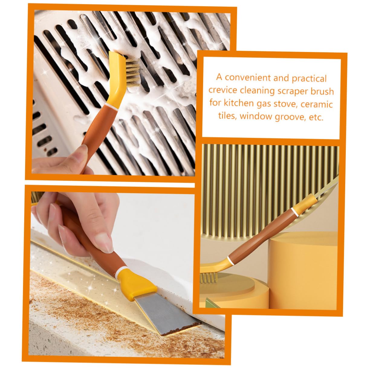 minkissy Multi-Functional Cleaning Scraper Brush for Kitchen Gas Stove and Thick Bristles for Efficient Cleaning of Pots Pans and Utensils