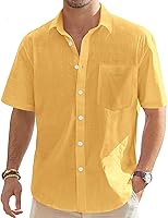 Vista 71 de J.VER Camisas de manga corta de lino y algodón para hombre, estilo informal, ligeras, con botones, para vacaciones, playa y verano, con bolsillo