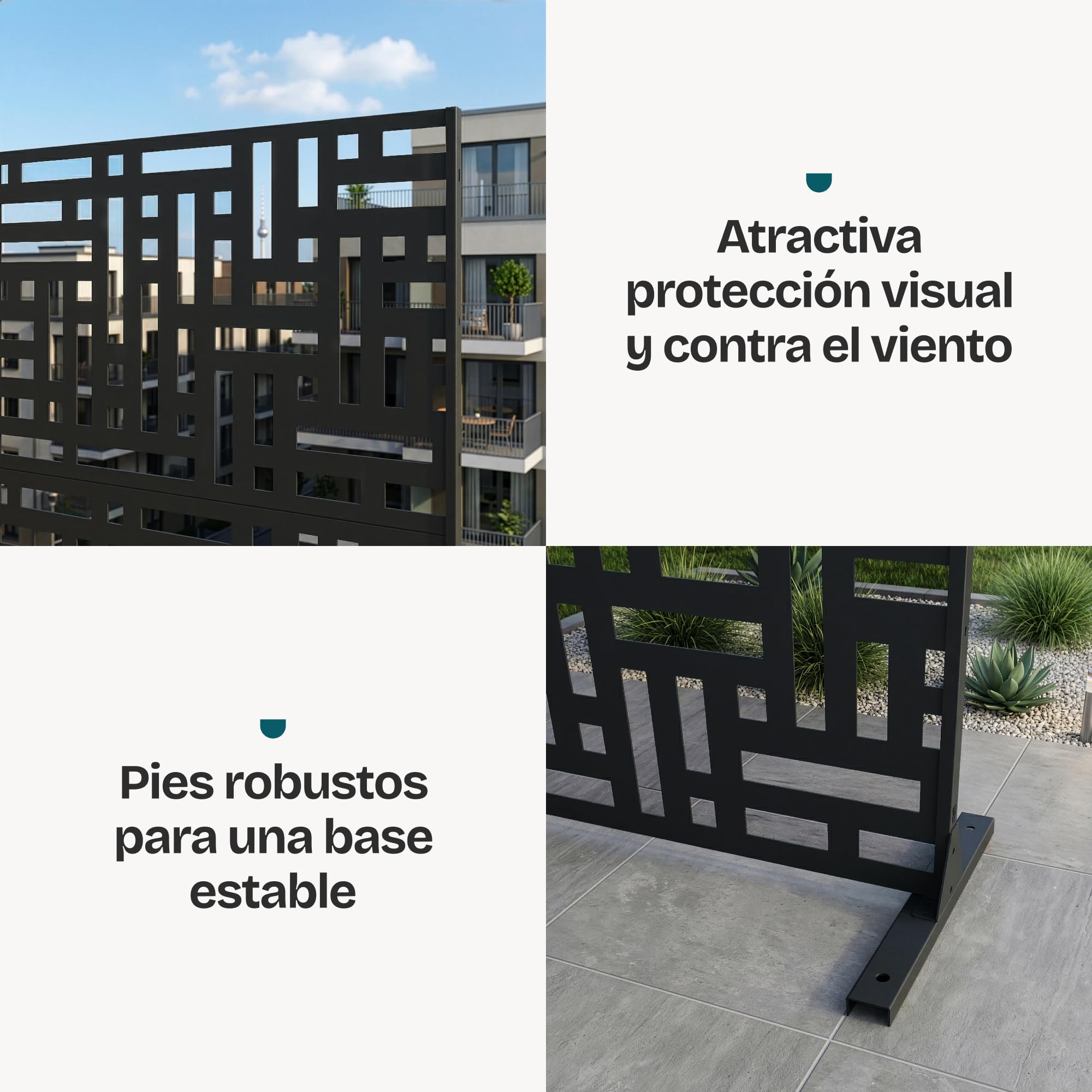 casa.pro Tabique Bernalda Divisor de Espacios Biombo Separador de Ambientes Exterior Interior Diseño Atractivo Protege del Sol Viento Acero Galvanizado 180 x 90 x 40 cm - Negro
