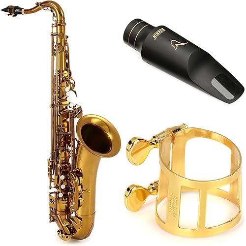 BetterSax Classic Tenor Saxophone with Professinal Burnin' 6* Mouthpiece and Power Ligature Bundle - Dark Gold | High F# Key, Blue Steel Springs, Pisoni Pads, Case & Neck Strap - Perfect for Students