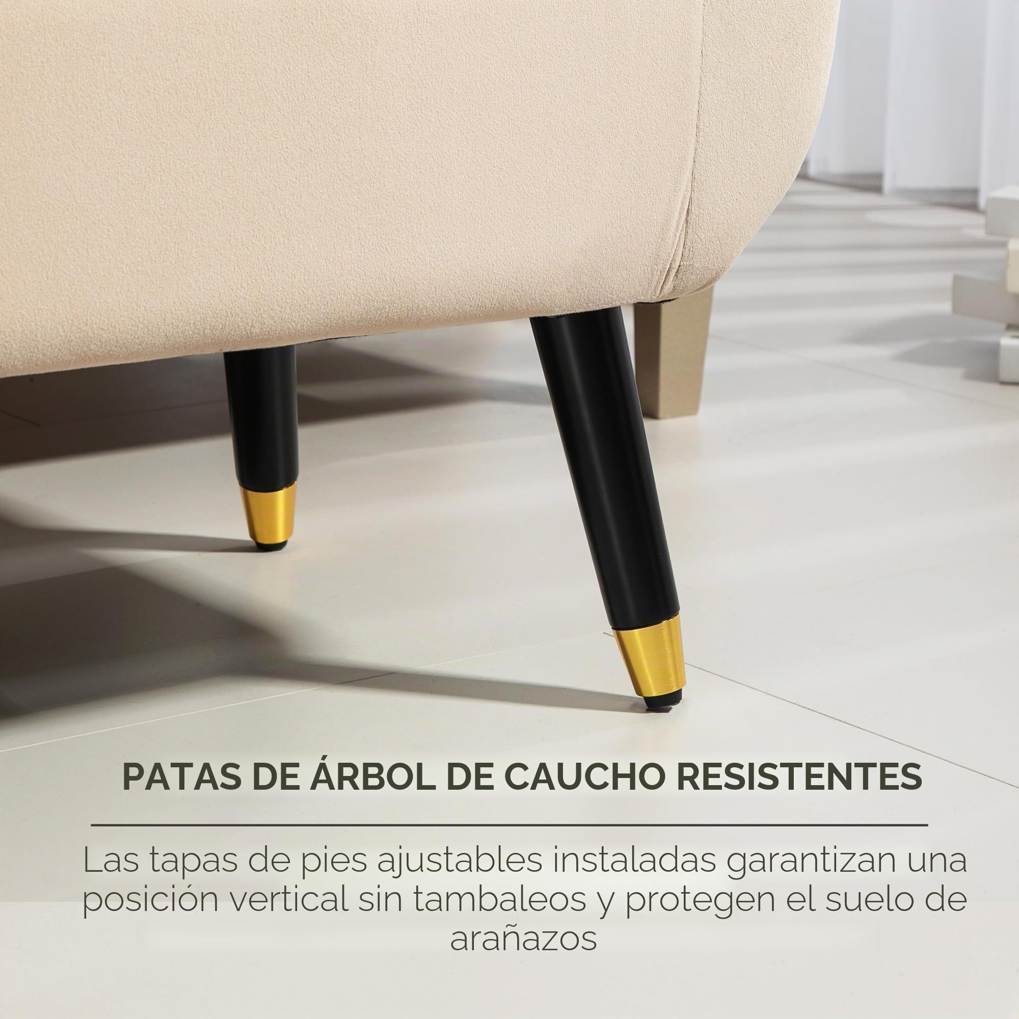 HOMCOM Banco con Espacio de Almacenamiento, reposabrazos tapizado con Aspecto de Terciopelo, baúl con Patas de Madera, Banco baúl para salón, Dormitorio, Pasillo, 107 x 42 x 65 cm, Color Beige