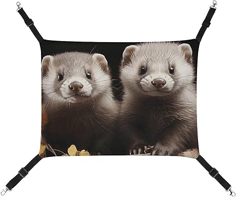 Hanging Pet Hammock, Ferrets Printed Soft Breathable Pet Hammock with Adjustable Straps and Metal Hooks for Cats Small Dogs Rabbits Sugar Gliders