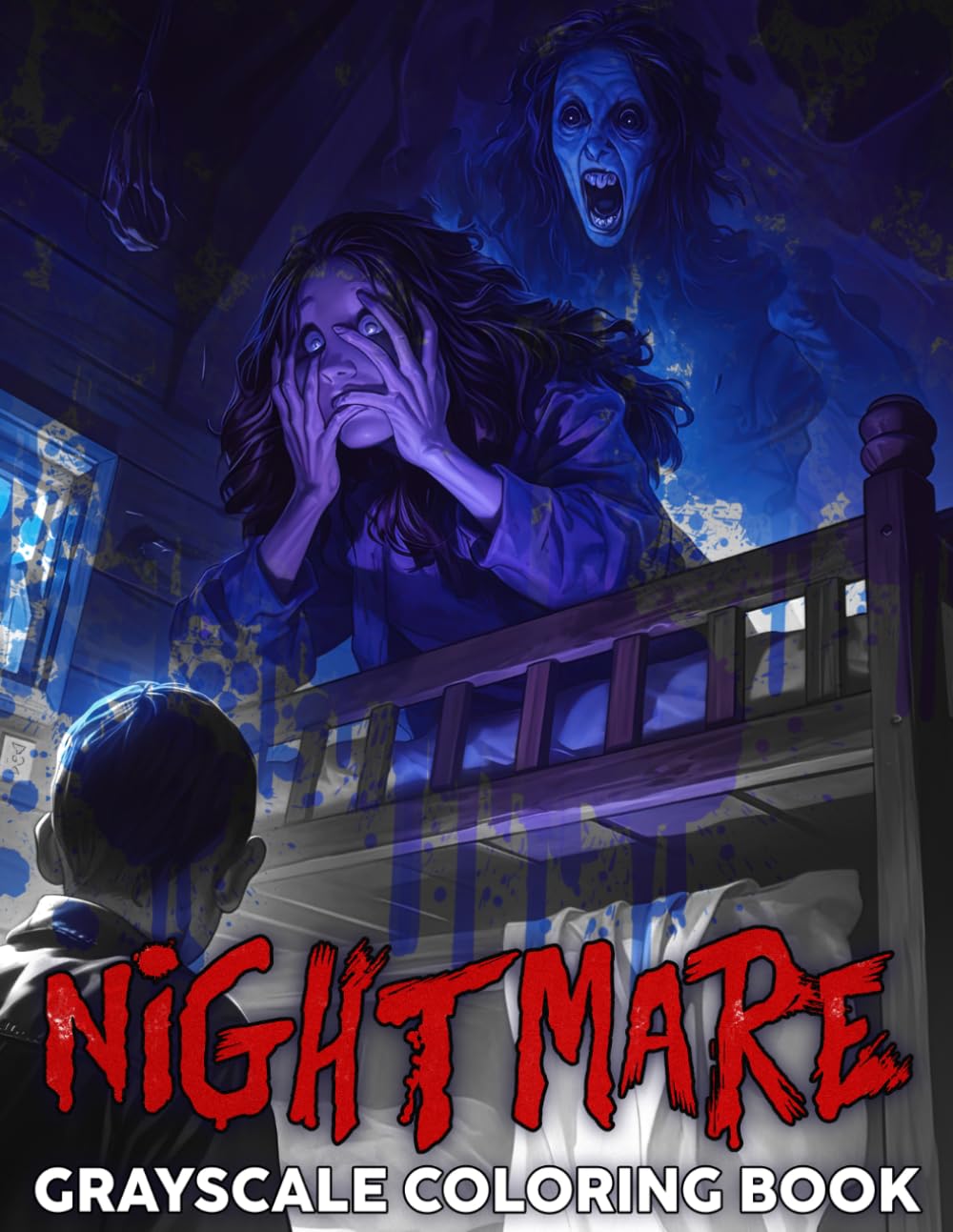Nightmare Grayscale Coloring Book: Dark Fantasy Horror Coloring Pages featuring Realistic Chilling Illustrations and Simple Sinister Shadow Layouts for Adults