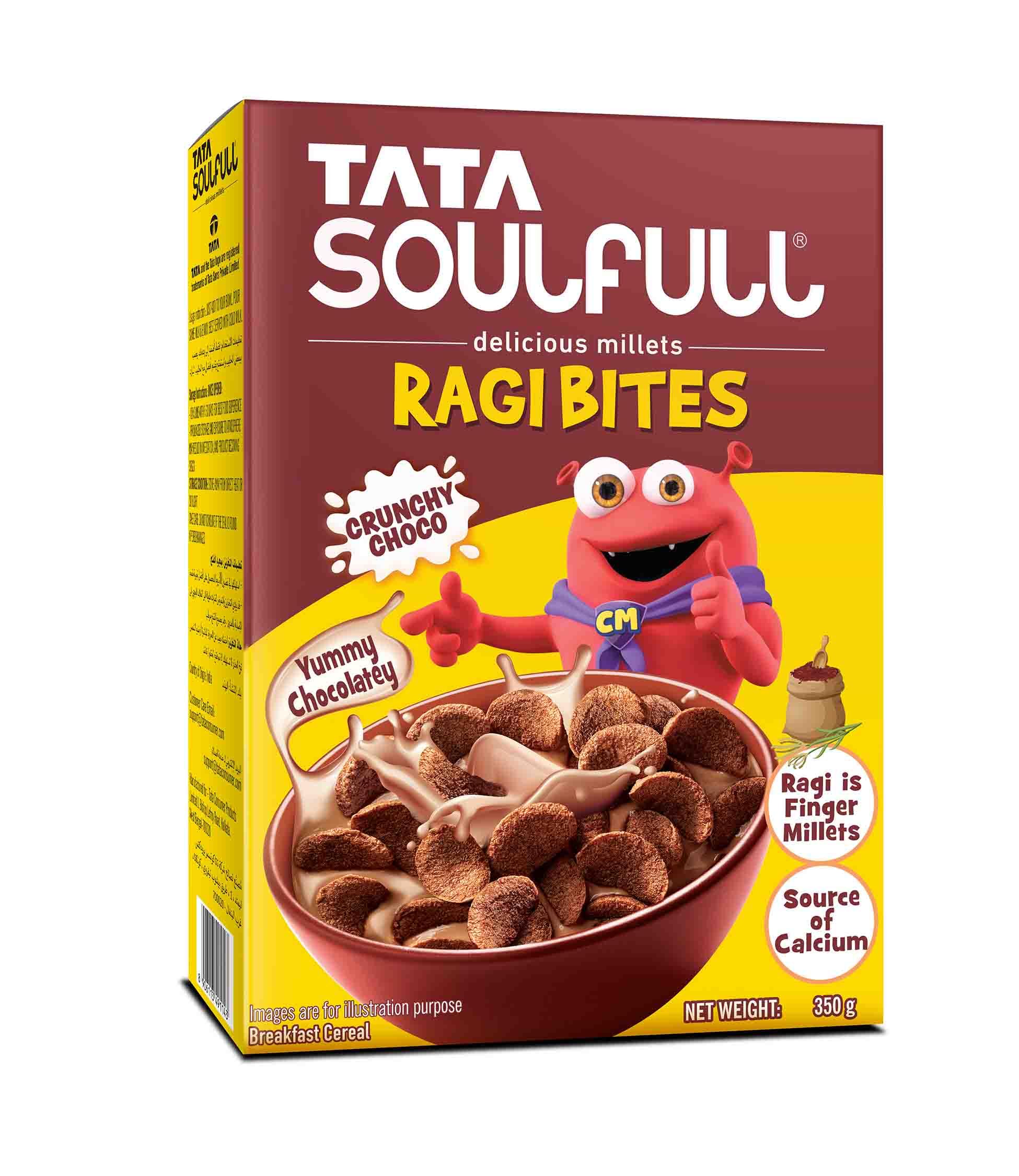 Tata Soulfull Yummy Chocolate Crunchy Chocos Ragi Bites Breakfast Cereals 350 g