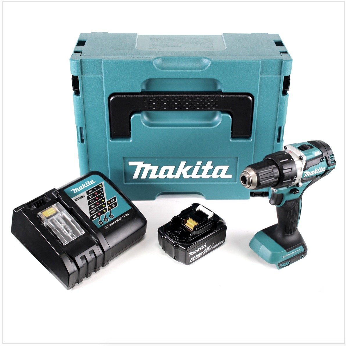 Makita DDF 484 rm1j 18 V akumulatorowa wiertarko-wkrętarka akumulatorowa 54 NM w MAKPAC z 1 baterią BL1840 i ładowarką dc18rc 4,0 Ah