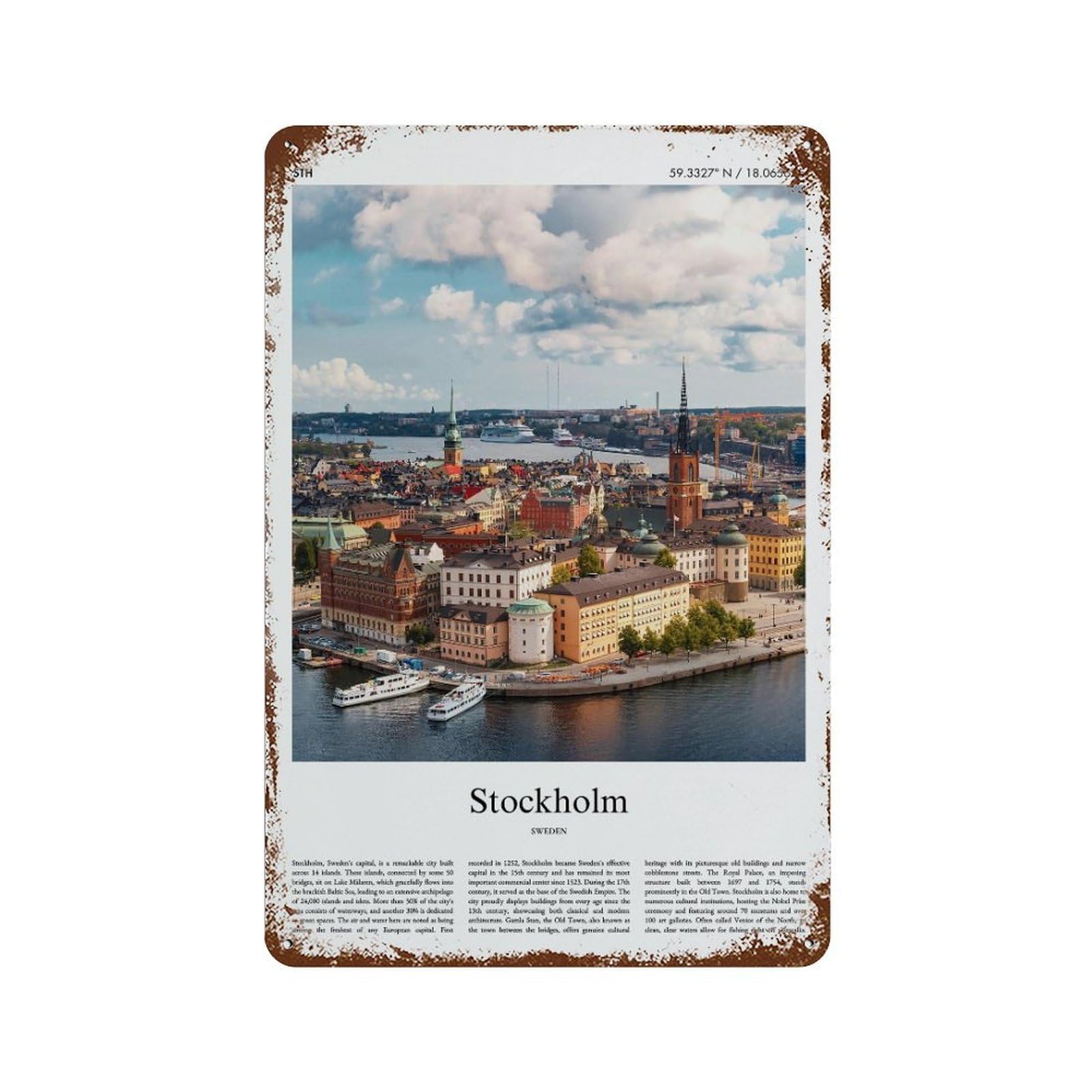 xiaoxiaoshen Stockholm Sweden City Scenery Wall Decor Art Metal Tin Poster Modern Home Decor Art Home Bar Shop Decorations Vintage Sign 30x20cm